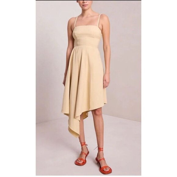 $551 A.L.C. Women's Beige Verona Asymmetric-Hem Midi Fit & Flare Dress Size 12 - Picture 7 of 15